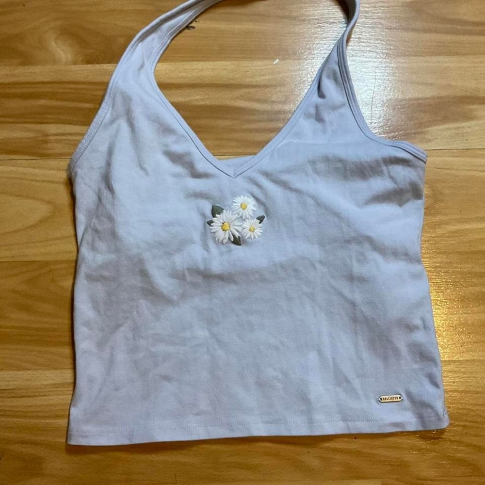 Hollister baby blue halter with embroidered daises‎ #y2k